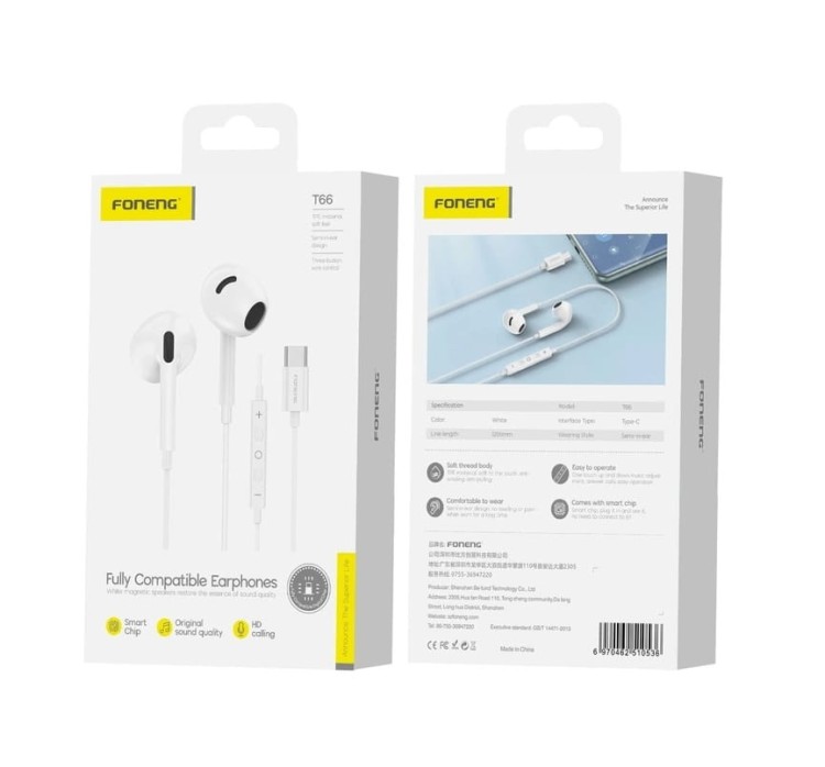 FONENG słuchawki przewodowe T66 USB-C z mikrofonem